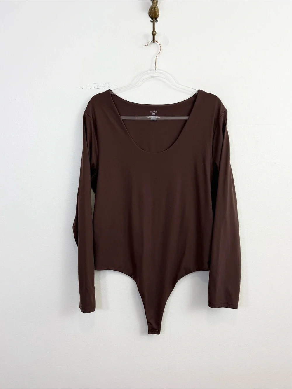 Nuuds Long Sleeve Scoop Neck Bodysuit Coffee Brown XXXL